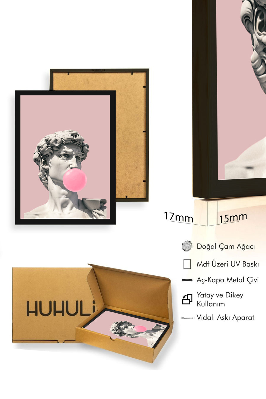 Doğal Ahşap Çerçeveli Figüratif Tablo - Pembe ve Klasik Sanat | huhu1765