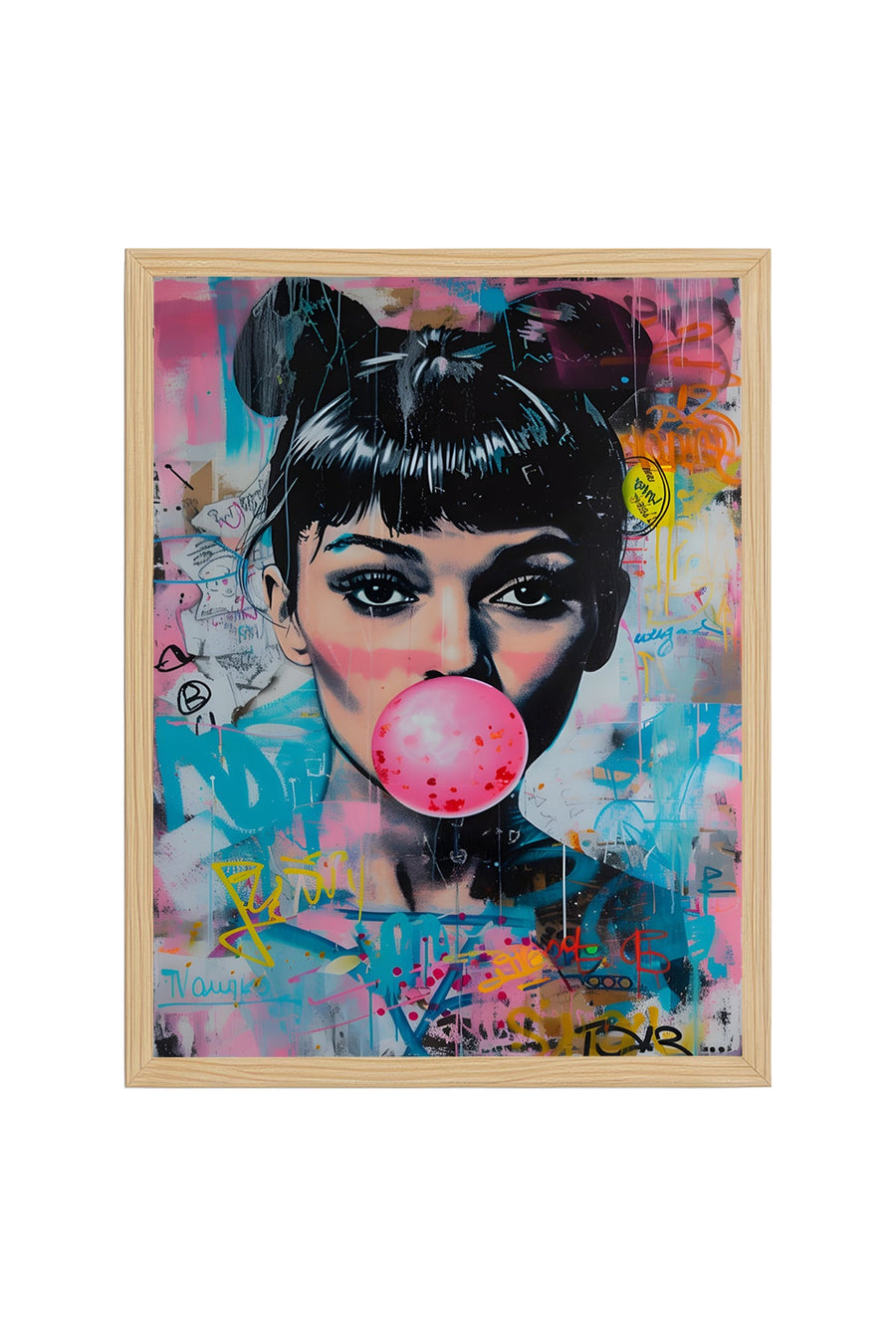 Doğal Ahşap Çerçeveli Pop Art Desenli Tablo - Canlı Tonlar | huhu1769