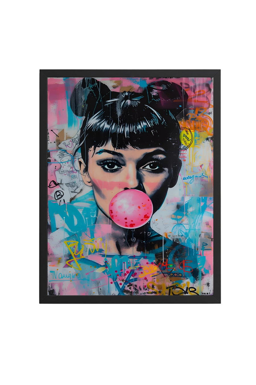 Doğal Ahşap Çerçeveli Pop Art Desenli Tablo - Canlı Tonlar | huhu1769