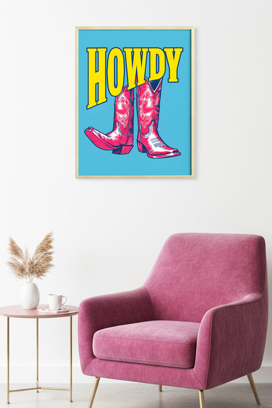 Doğal Ahşap Çerçeveli Grafik Desenli Tablo - Western Retro | huhu1770