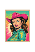 Doğal Ahşap Çerçeveli Pop Art Portre Tablo - Retro Pembe-Turkuaz | huhu1778