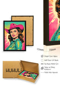 Doğal Ahşap Çerçeveli Pop Art Portre Tablo - Retro Pembe-Turkuaz | huhu1778