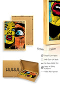 Doğal Ahşap Çerçeveli Soyut Pop Art Desenli Tablo - Sarı-Mavi | huhu1787