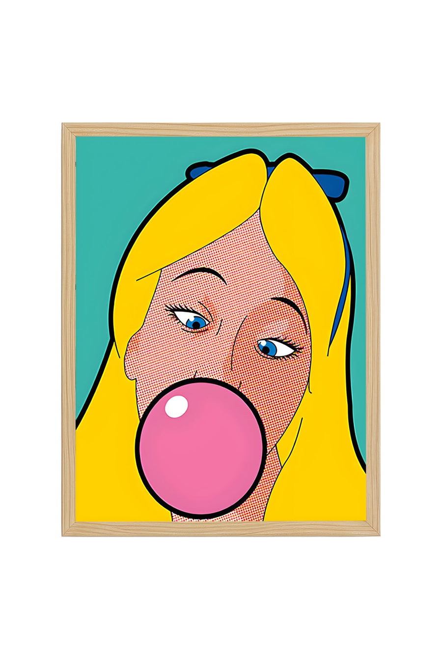 Doğal Ahşap Çerçeveli Pop Art Portre Tablo - Pembe & Sarı | huhu1790