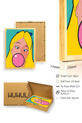 Doğal Ahşap Çerçeveli Pop Art Portre Tablo - Pembe & Sarı | huhu1790