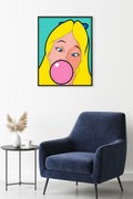 Doğal Ahşap Çerçeveli Pop Art Portre Tablo - Pembe & Sarı | huhu1790