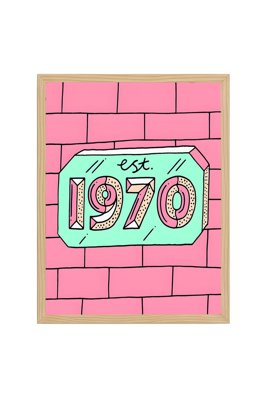Doğal Ahşap Çerçeveli Retro Desenli Tablo - Pastel Tonlar | huhu1795