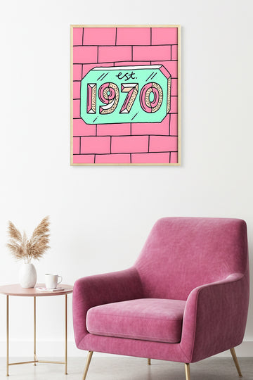 Doğal Ahşap Çerçeveli Retro Desenli Tablo - Pastel Tonlar | huhu1795
