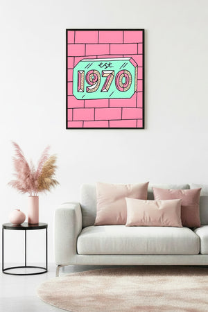 Doğal Ahşap Çerçeveli Retro Desenli Tablo - Pastel Tonlar | huhu1795