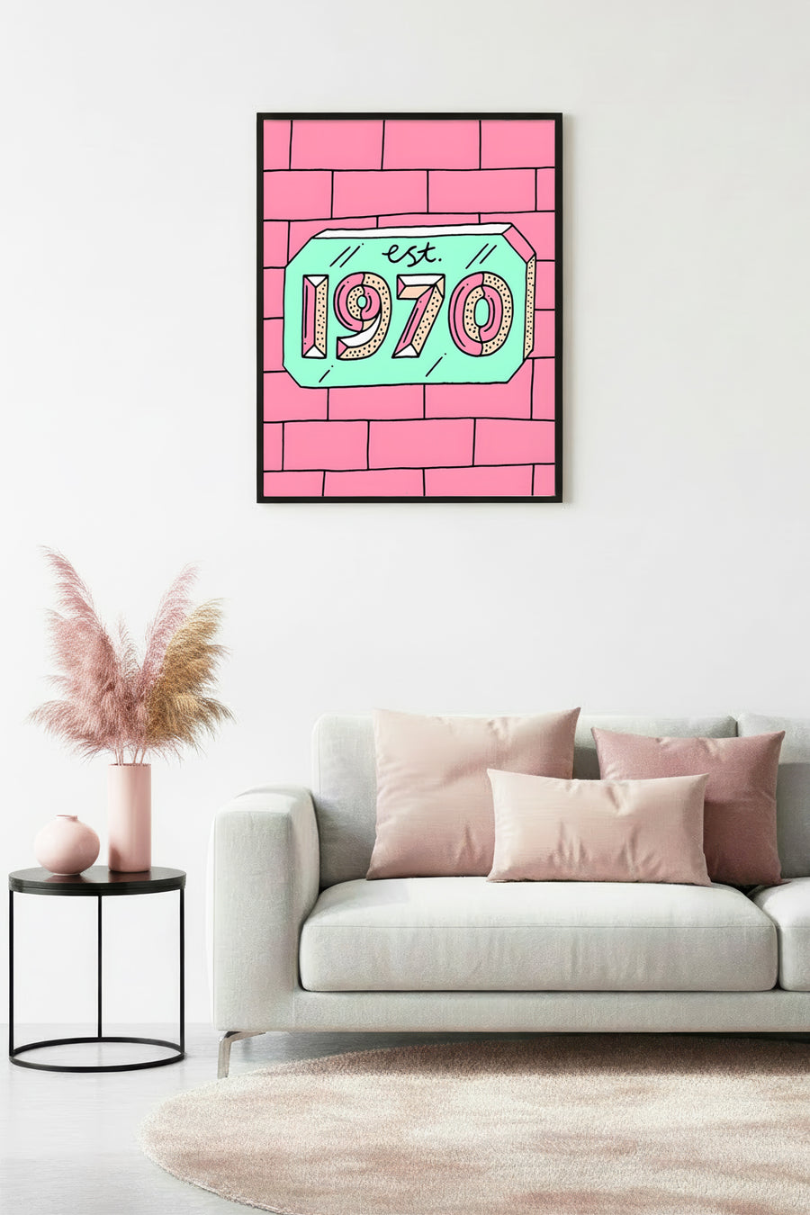 Doğal Ahşap Çerçeveli Retro Desenli Tablo - Pastel Tonlar | huhu1795