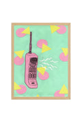 Doğal Ahşap Çerçeveli Pop Art Telefon Çizimi Tablo - Pembe Tonlar | huhu1799