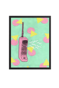 Doğal Ahşap Çerçeveli Pop Art Telefon Çizimi Tablo - Pembe Tonlar | huhu1799