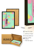 Doğal Ahşap Çerçeveli Pop Art Telefon Çizimi Tablo - Pembe Tonlar | huhu1799