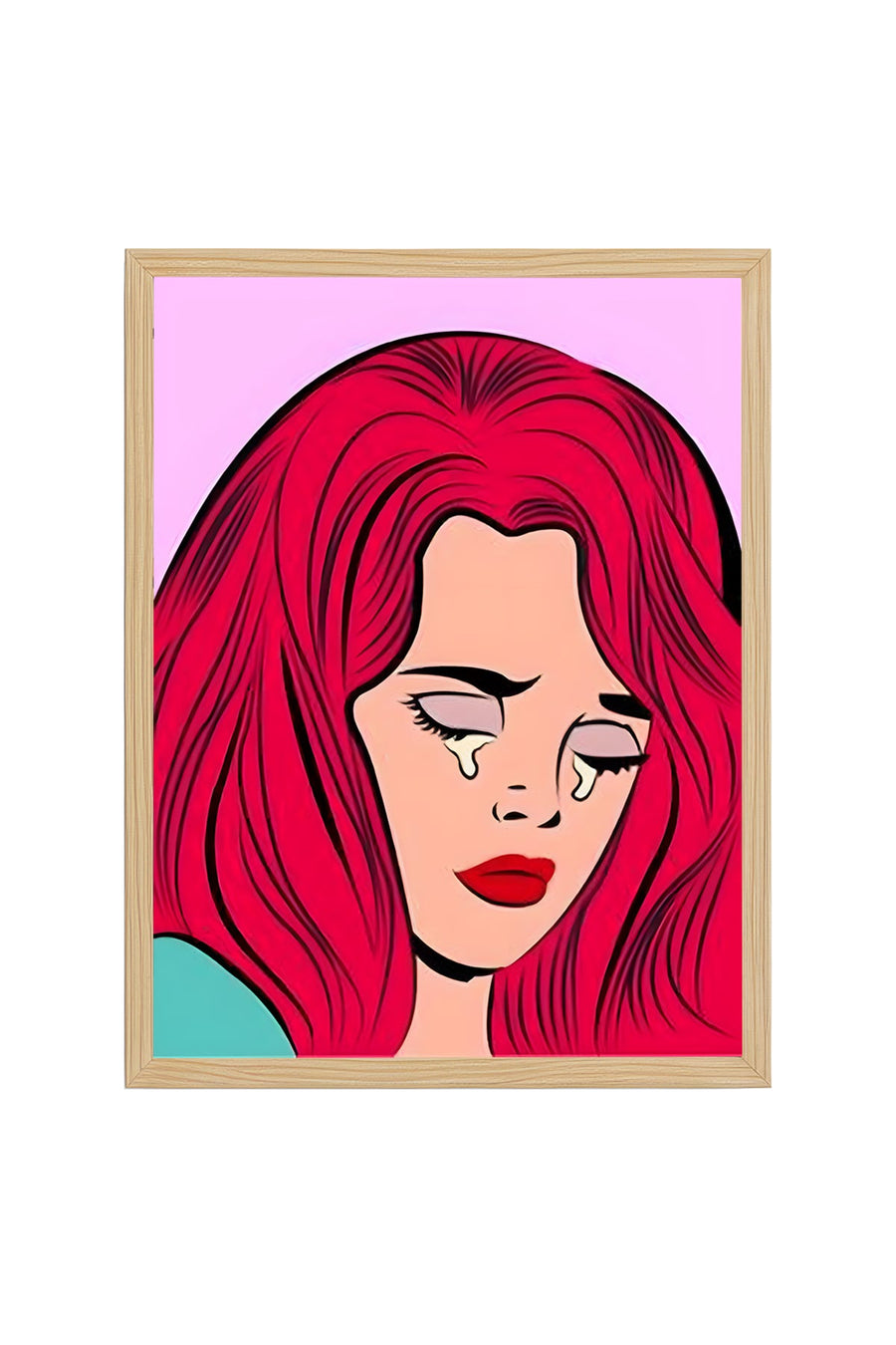 Doğal Ahşap Çerçeveli Pop Art Portre Tablo - Kırmızı Saçlı | huhu1809