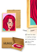 Doğal Ahşap Çerçeveli Pop Art Portre Tablo - Kırmızı Saçlı | huhu1809