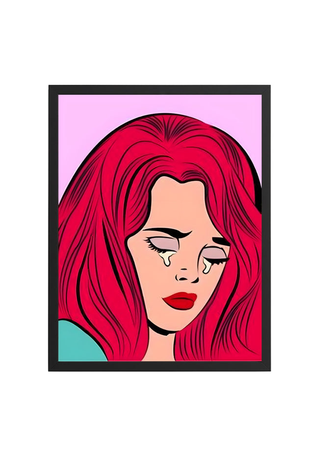 Doğal Ahşap Çerçeveli Pop Art Portre Tablo - Kırmızı Saçlı | huhu1809
