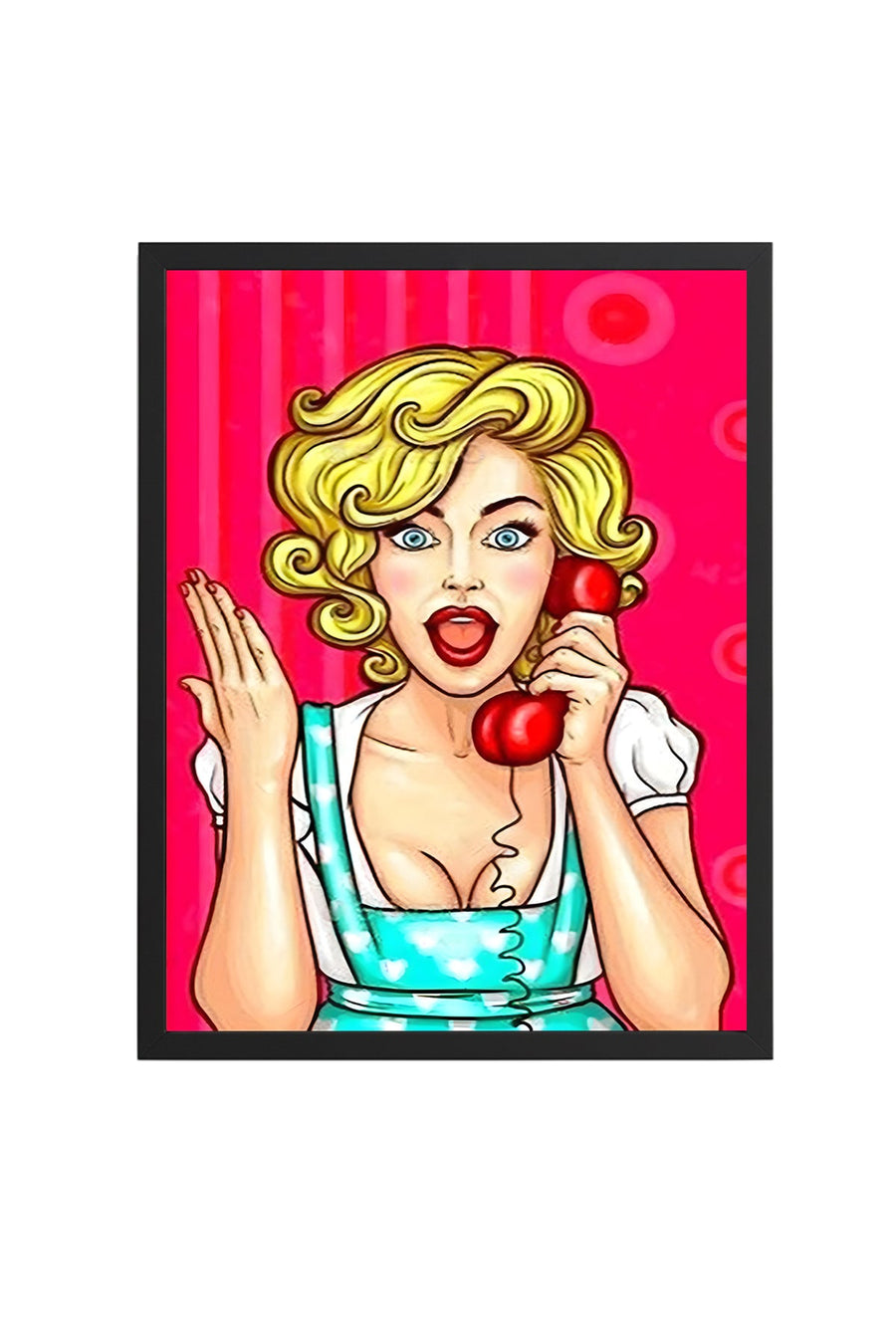 Doğal Ahşap Çerçeveli Pop Art Desenli Tablo - Retro Pembe Tonlar | huhu1812