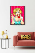 Doğal Ahşap Çerçeveli Pop Art Desenli Tablo - Retro Pembe Tonlar | huhu1812