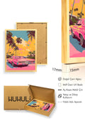 Doğal Ahşap Çerçeveli Tropical Desenli Tablo - Retro Pembe Tonlar | huhu1813
