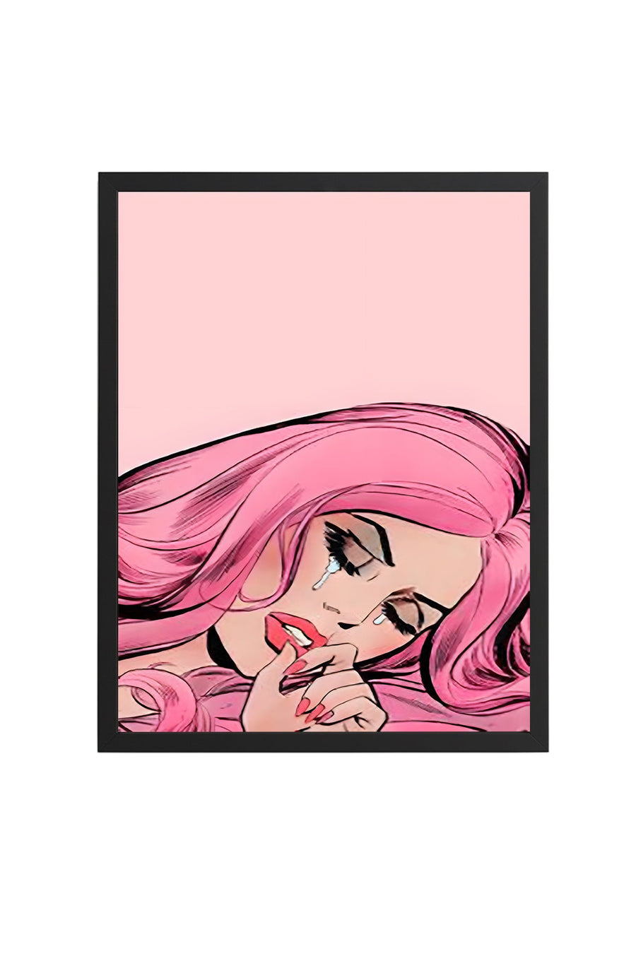 Doğal Ahşap Çerçeveli Pop Art Portre Tablo - Pembe Tonlar | huhu1819