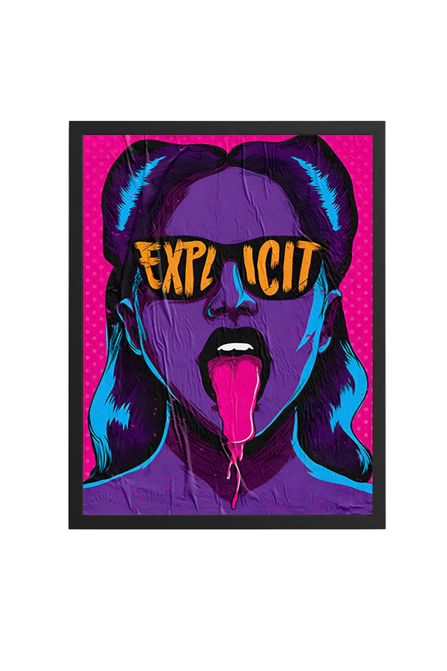Doğal Ahşap Çerçeveli Pop Art Desenli Tablo - Pembe Mor | huhu1831