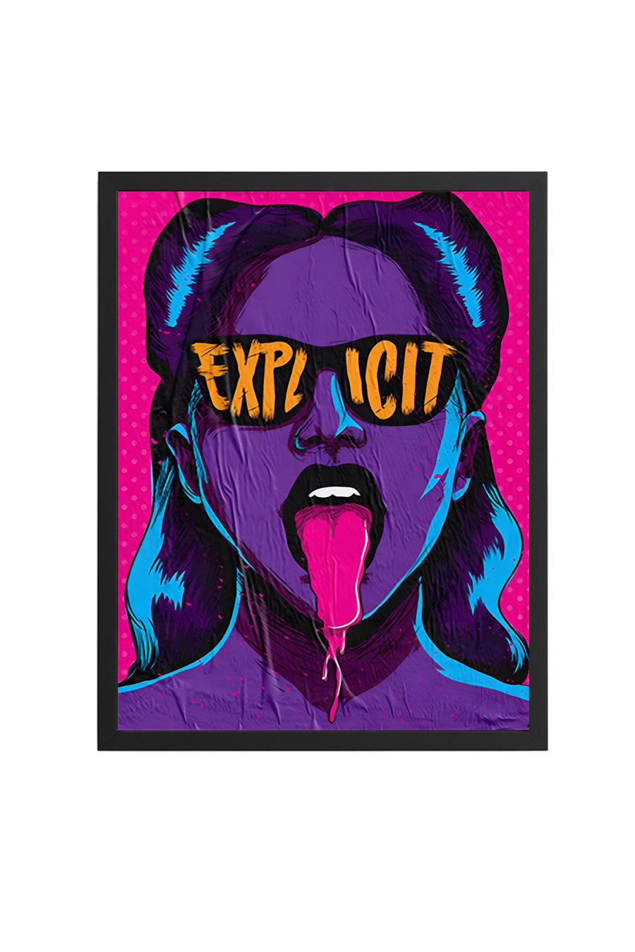 Doğal Ahşap Çerçeveli Pop Art Desenli Tablo - Pembe Mor | huhu1831