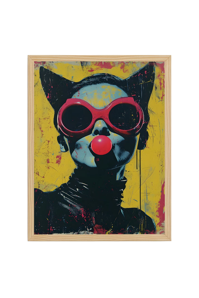 Doğal Ahşap Çerçeveli Pop Art Desenli Tablo - Sarı-Kırmızı | huhu1841