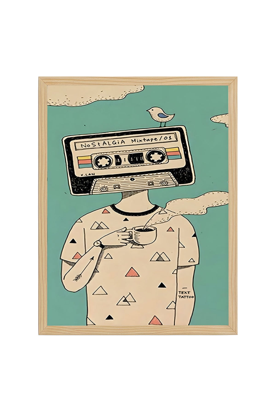 Doğal Ahşap Çerçeveli Retro Mixtape Tablo - Müzik Temalı İllüstrasyon | huhu1842
