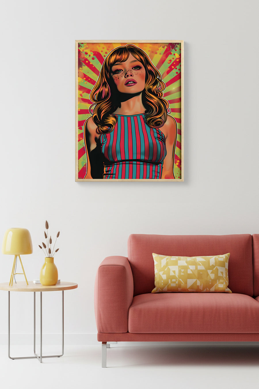 Doğal Ahşap Çerçeveli Pop Art Portre Tablo - Canlı Renkler | huhu1843