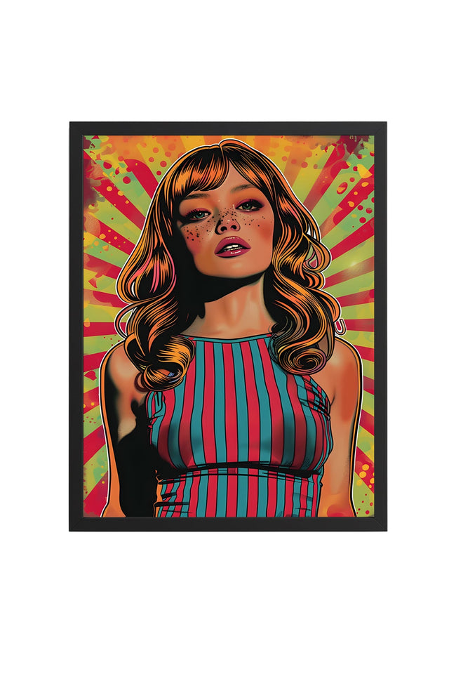 Doğal Ahşap Çerçeveli Pop Art Portre Tablo - Canlı Renkler | huhu1843