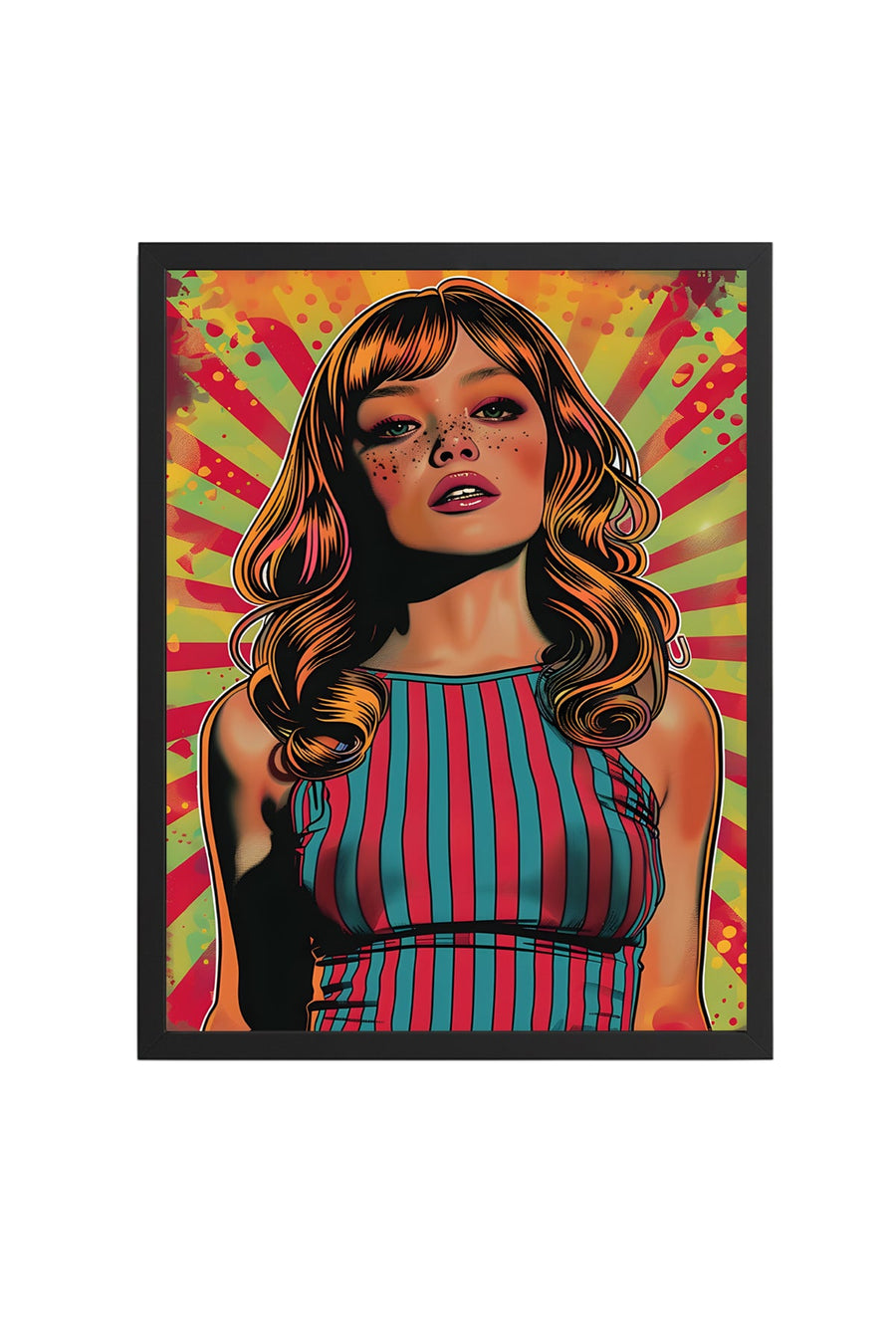 Doğal Ahşap Çerçeveli Pop Art Portre Tablo - Canlı Renkler | huhu1843