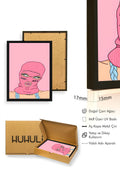 Doğal Ahşap Çerçeveli Pembe İllüstrasyon Desenli Tablo - Minimal | huhu1844