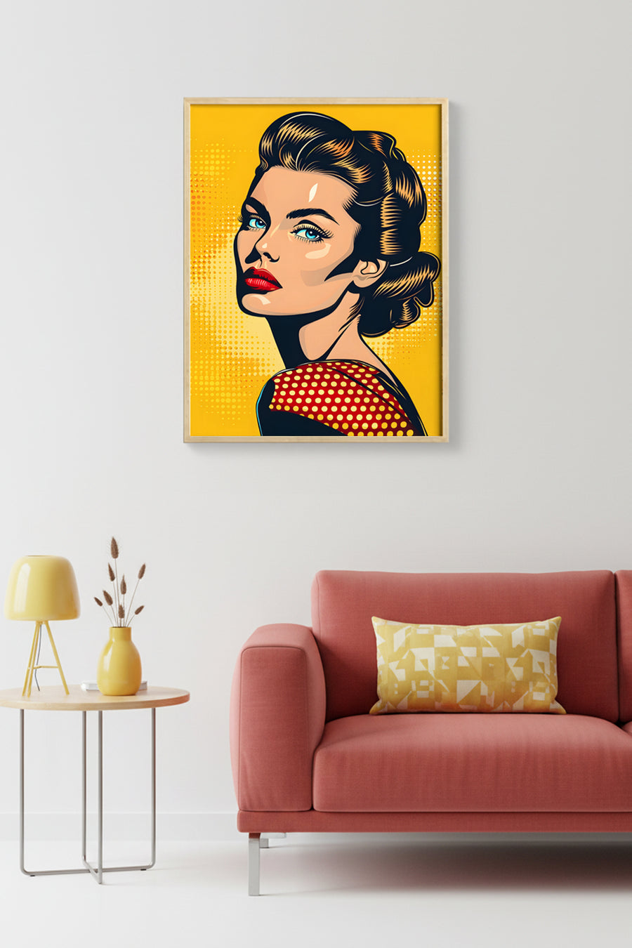 Doğal Ahşap Çerçeveli Portre Tablo - Pop Art Tarzı - Canlı Sarı | huhu1845