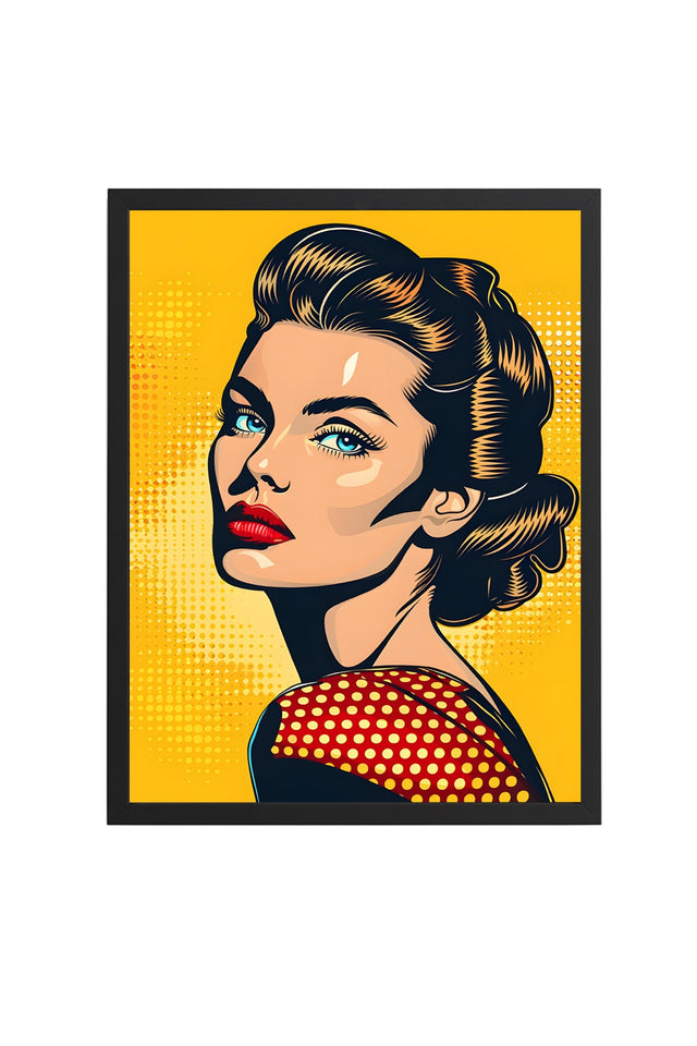 Doğal Ahşap Çerçeveli Portre Tablo - Pop Art Tarzı - Canlı Sarı | huhu1845