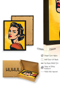 Doğal Ahşap Çerçeveli Portre Tablo - Pop Art Tarzı - Canlı Sarı | huhu1845
