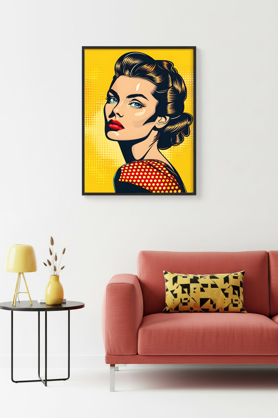 Doğal Ahşap Çerçeveli Portre Tablo - Pop Art Tarzı - Canlı Sarı | huhu1845