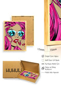 Doğal Ahşap Çerçeveli Pop Art Desenli Tablo - Pembe ve Mavi | huhu1848