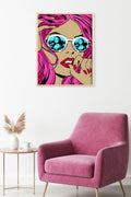 Doğal Ahşap Çerçeveli Pop Art Desenli Tablo - Pembe ve Mavi | huhu1848