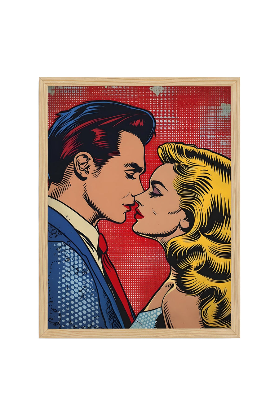 Doğal Ahşap Çerçeveli Romantik Pop Art Desenli Tablo - Kırmızı Tonlar | huhu1859