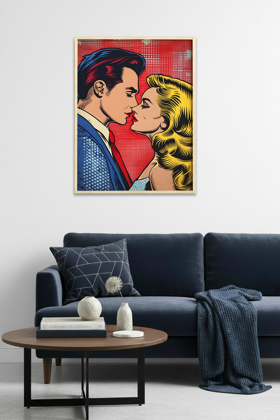 Doğal Ahşap Çerçeveli Romantik Pop Art Desenli Tablo - Kırmızı Tonlar | huhu1859