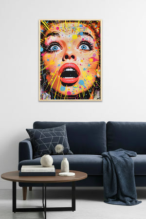Doğal Ahşap Çerçeveli Pop Art Desenli Tablo - Canlı Renkler | huhu1863