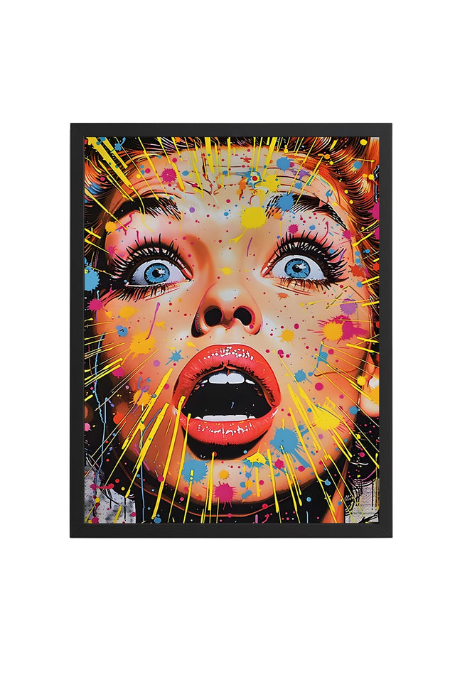 Doğal Ahşap Çerçeveli Pop Art Desenli Tablo - Canlı Renkler | huhu1863