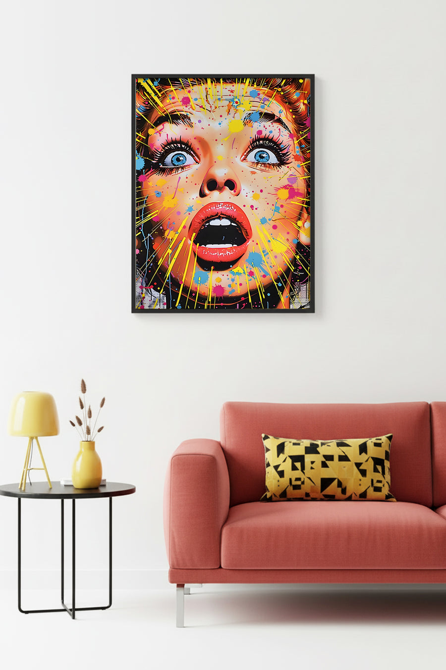 Doğal Ahşap Çerçeveli Pop Art Desenli Tablo - Canlı Renkler | huhu1863