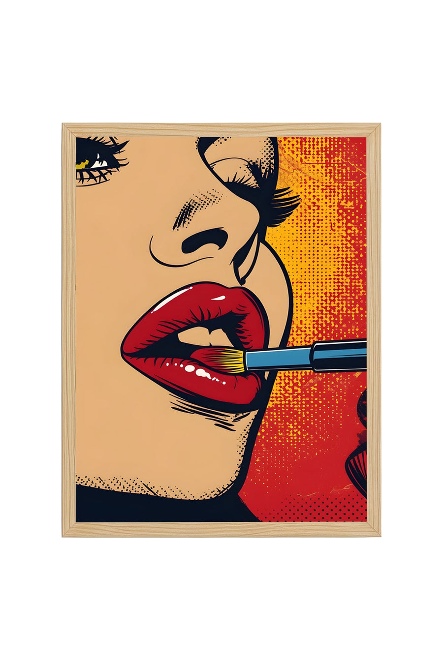 Doğal Ahşap Çerçeveli Pop Art Portre Desenli Tablo - Canlı Tonlar | huhu1877