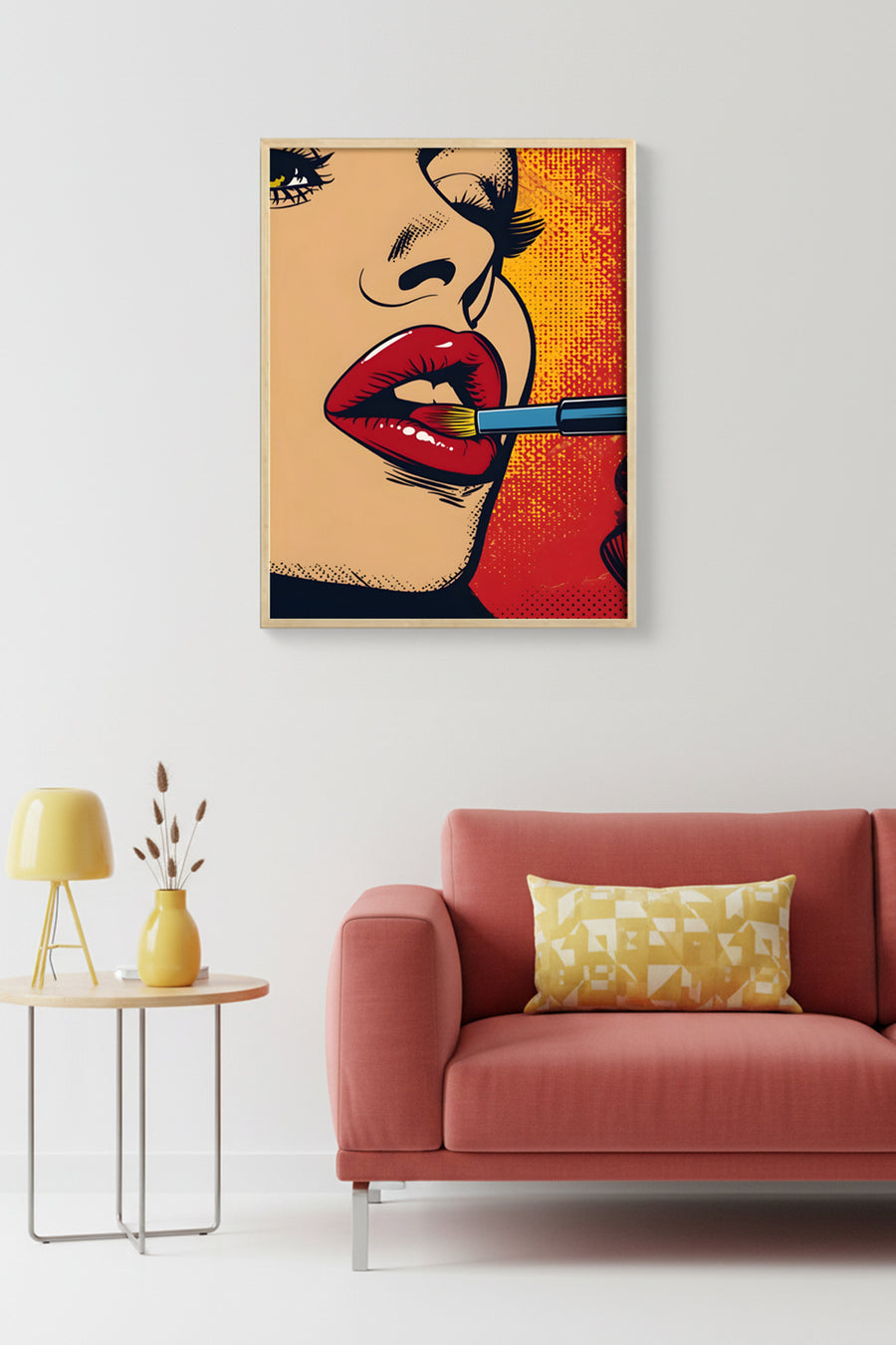 Doğal Ahşap Çerçeveli Pop Art Portre Desenli Tablo - Canlı Tonlar | huhu1877