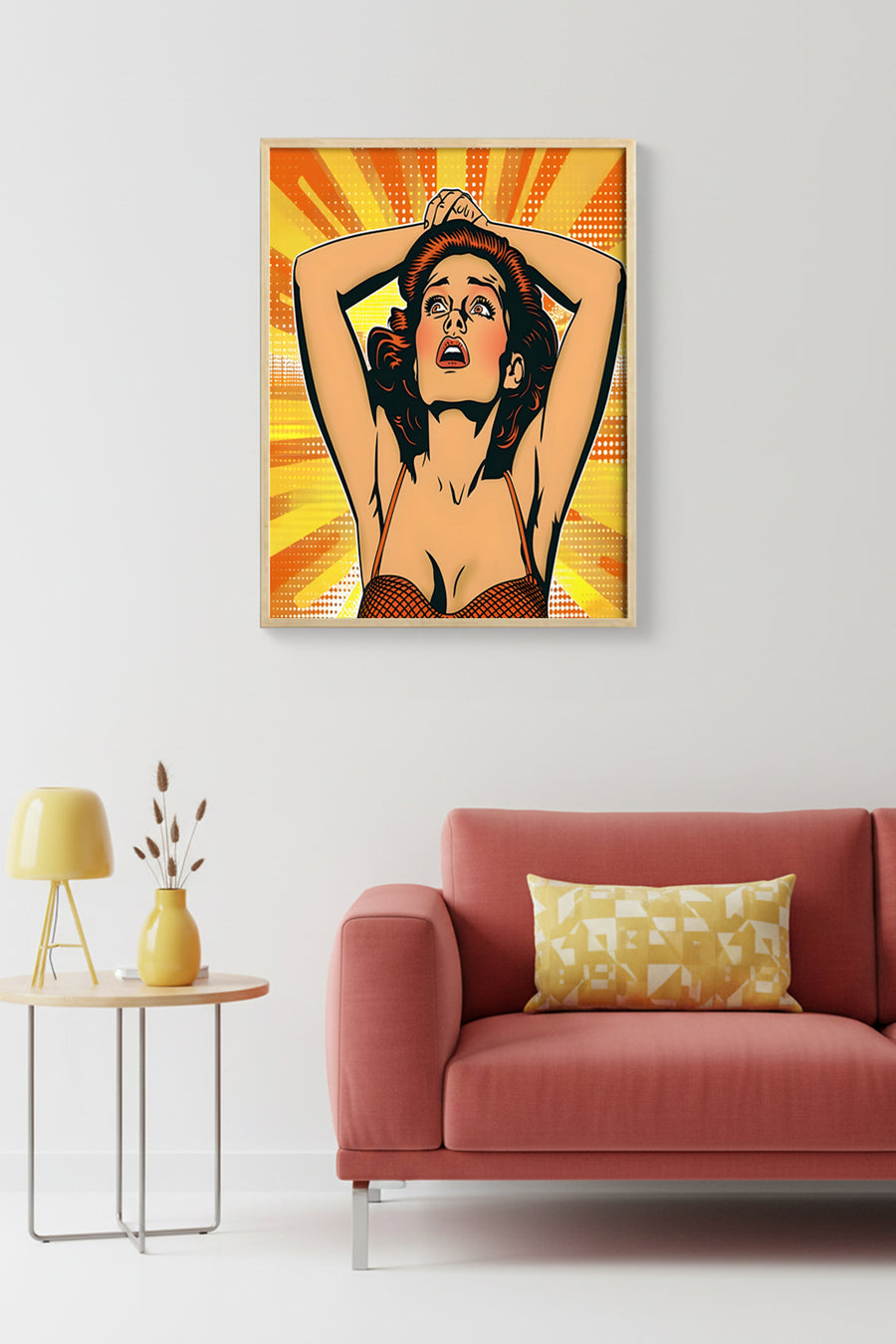 Doğal Ahşap Çerçeveli Pop Art Portre Tablo - Canlı Tonlar | huhu1882
