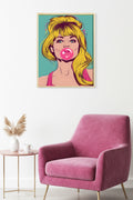 Doğal Ahşap Çerçeveli Pop Art Desenli Tablo - Retro Kadın Portresi | huhu1885