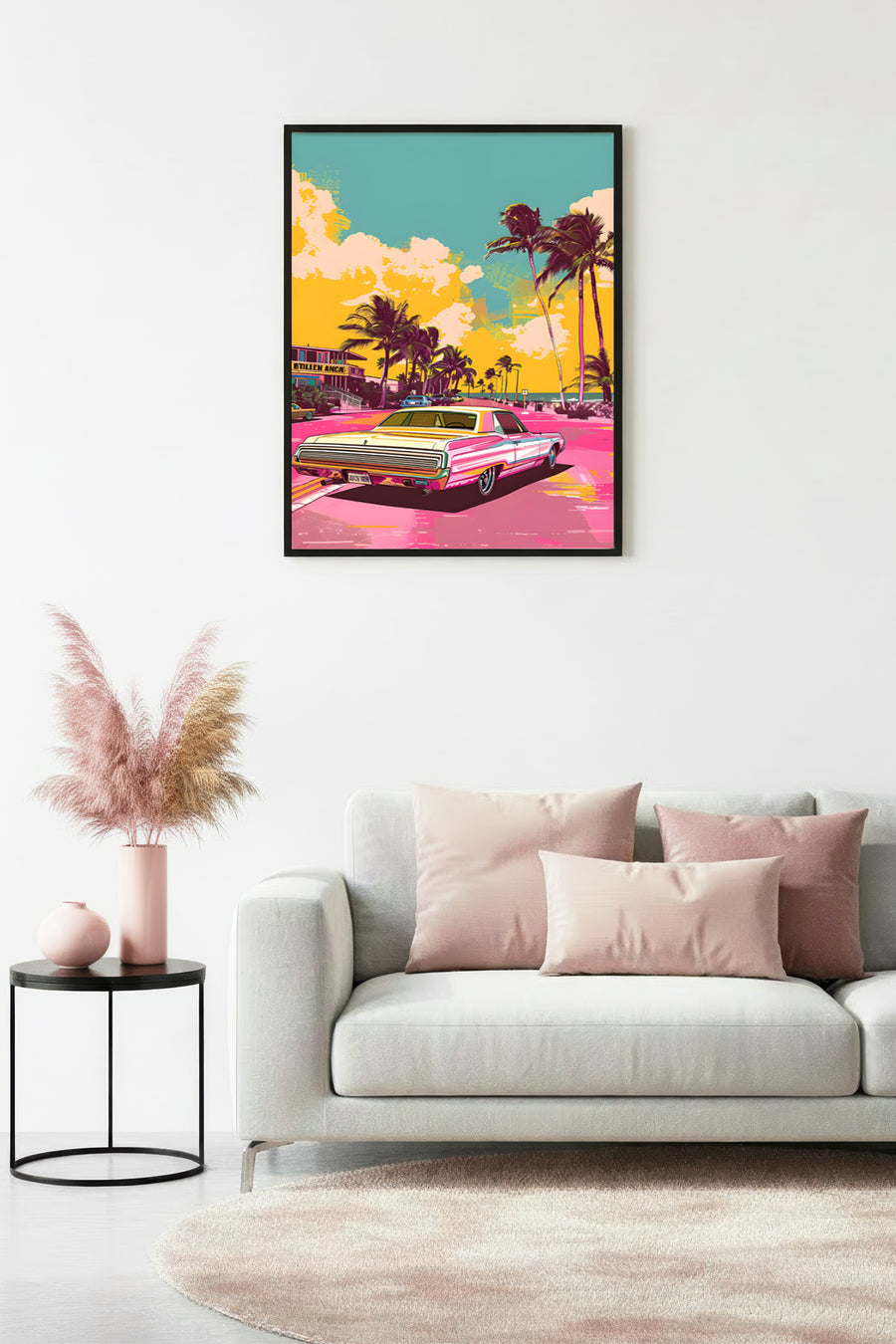 Doğal Ahşap Çerçeveli Retro Otomobil Tablo - Pop Art | huhu1886