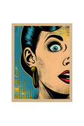 Doğal Ahşap Çerçeveli Pop Art Portre Tablo - Retro Mavi-Sarı | huhu1887