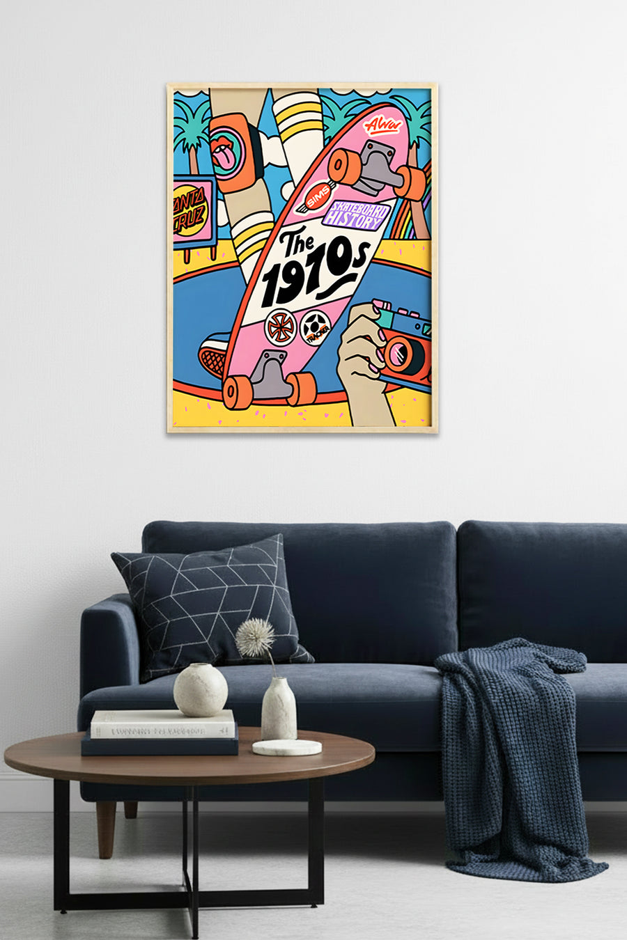 Doğal Ahşap Çerçeveli Vintage Skateboard Tablo - Pop Art Grafikleri | huhu1892